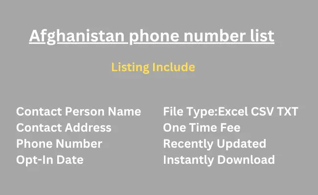 Afghanistan phone number list
